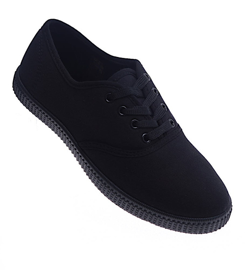 Sznurowane czarne tenisówki damskie /F1-3 13477 T233/