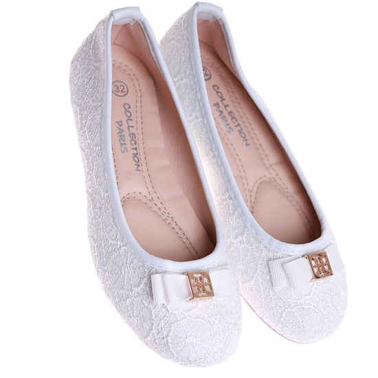 Białe baleriny dziewczęce z kokardą /E1-2 17305 S280/