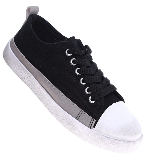 Trampki sznurowane czarne materiałowe buty damskie /E10-2 16175 T190/