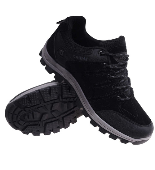 Sznurowane czarne męskie buty trekkingowe /F3-1 18103 S396/