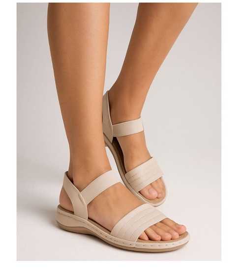 Sandały damskie na niskim koturnie Beżowe /F1-1 17871 T231/