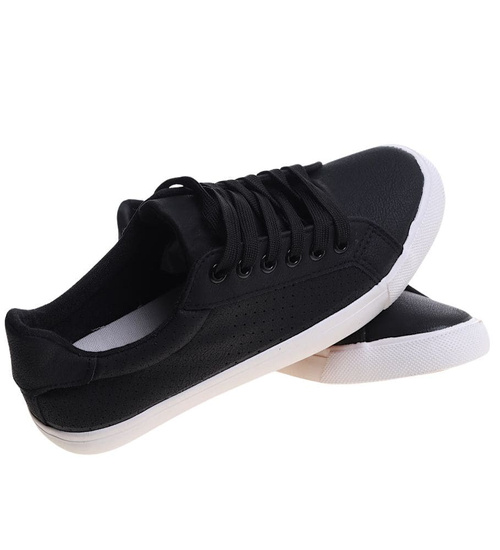 Czarne trampki damskie sznurowane /C6-2 12314 S197/