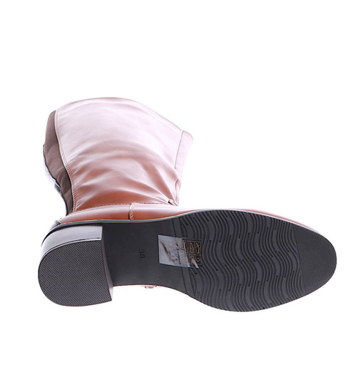 Karmelowe kozaki damskie na obcasie klocku /G6-1 15421 T430/
