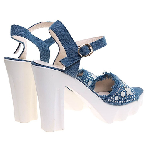 Niebieskie sandały damskie na obcasie i platformie /B7-3 16230 T230/
