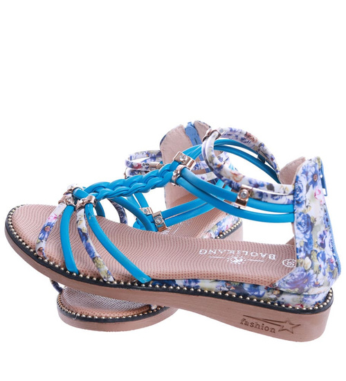 Niebieskie sandały paseczki na płaskim obcasie /F9-2 14188 T192/