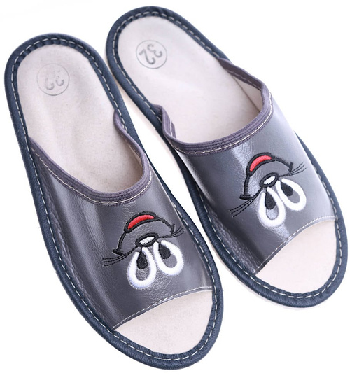 Skórzane dziecięce wsuwane klapki Szare /G9-1 8207 S182/