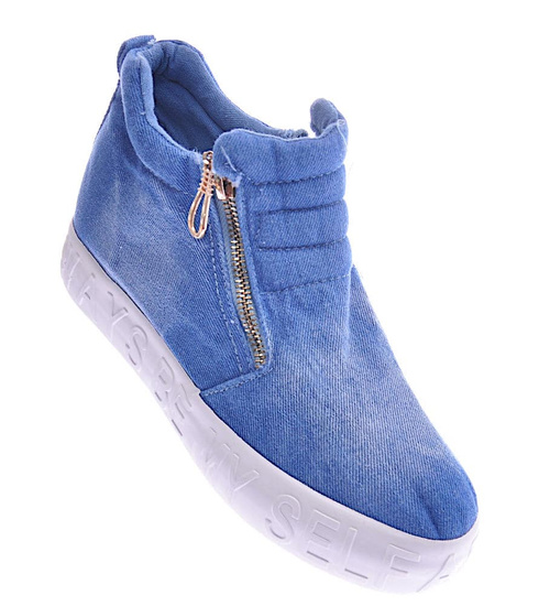 Jeansowe niebieskie trampki n niskim koturnie /G2-3 12422 T292/