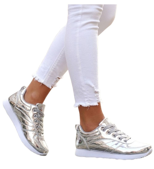 Lekkie srebrne sportowe buty damskie /G9-1 12928 T292/