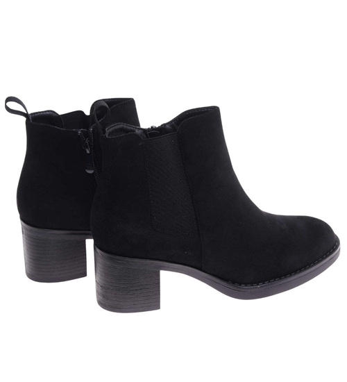 Czarne zamszowe botki lekko ocieplane /G1-3 18233 W492/