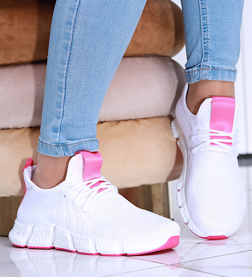 Biało różowe wkładane buty sportowe damskie /G5-2 16123 G383/