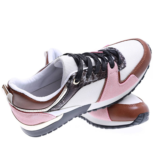 Sznurowane biało różowe buty sportowe /D9-3 15773 T283/