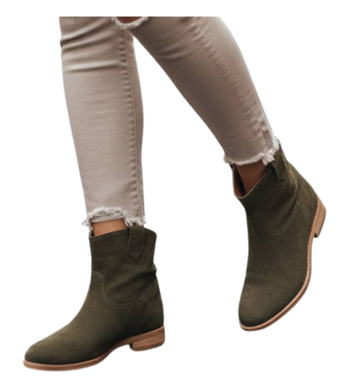 Botki damskie Lekko ocieplone Khaki /G6-2+H2 16899 T184/