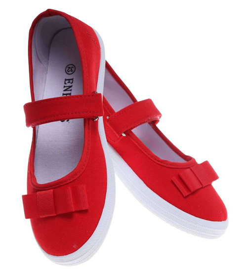 Czerwone materiałowe baleriny na rzep /E1-3 18681 T122/