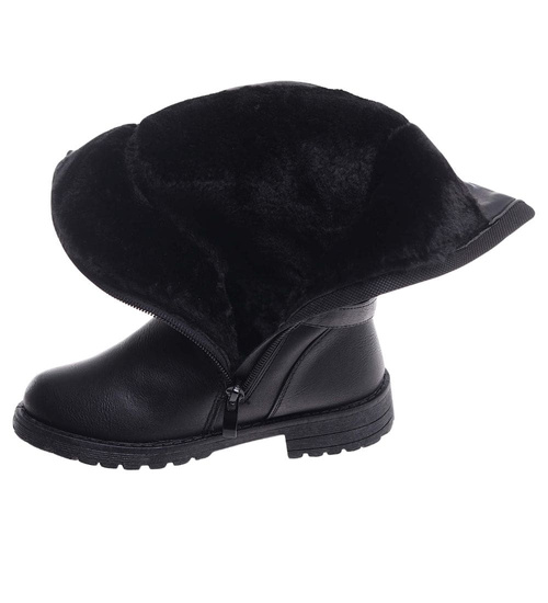 Czarne zimowe kozaki z futerkiem /B7-3 18530 T398/