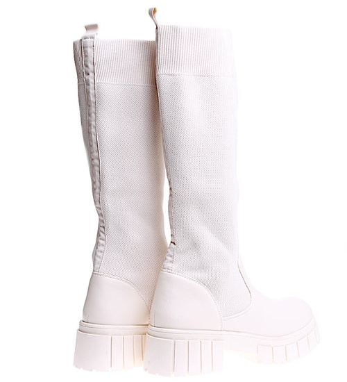 Beżowe kozaki damskie na platformie /A1-1 18088 T390/