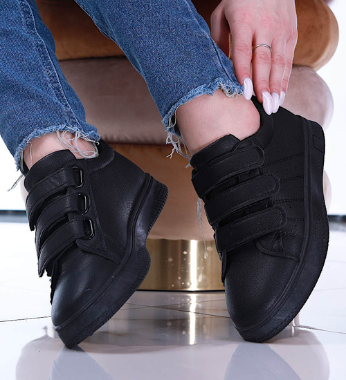 Klasyczne czarne trampki damskie na rzep /A5-2 14116 S268/