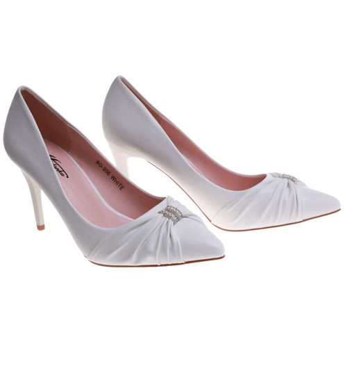 Białe czółenka damskie na szpilce /D3-3 17752 G156/