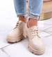 Sznurowane damskie półbuty na platformie Beżowe /F1-3 13234 S434/