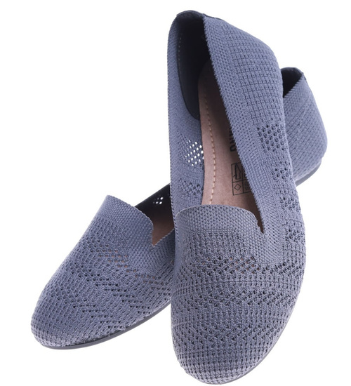 Ażurowe szare balerinki damskie /D6-2 14451 T190/