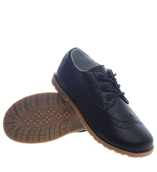 Sznurowane czarne półbuty chłopięce /G7-1 13355 T077/