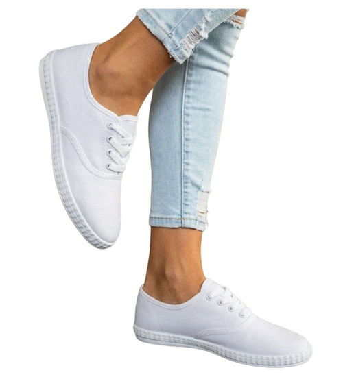Białe sznurowane tenisówki damskie /E2-2 18729 T187/