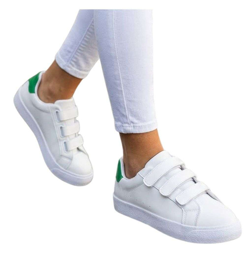 Białe damskie trampki na rzepy /f10-3 16247 G233/