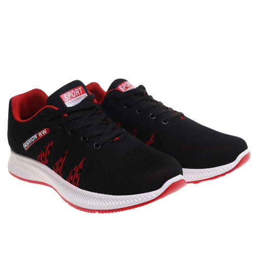 Wiązane czarno czerwone buty sportowe /F7-1 17996 T299/