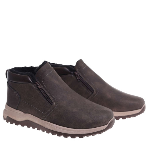 Brązowe botki męskie zimowe półbuty /E2-1 18595 T499/