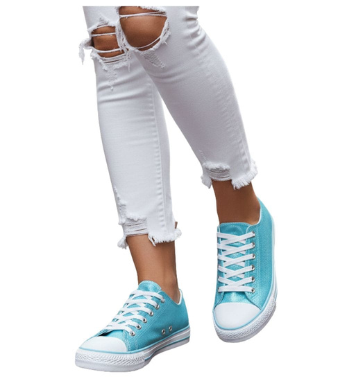 Wiązane niebieskie trampki damskie /D7-3 16400 G168/