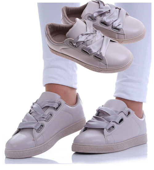 Szare wiązane trampki damskie /C2-1 17511 W192/