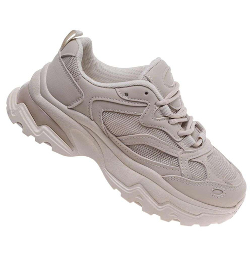 Damskie buty sportowe beżowe na platformie /A5-2 18656 S242/
