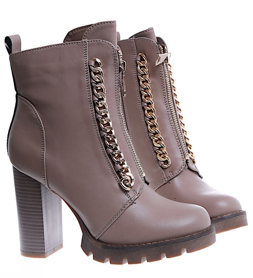 Ocieplane botki lity na słupku khaki /C2-1+H2 15405 T231/