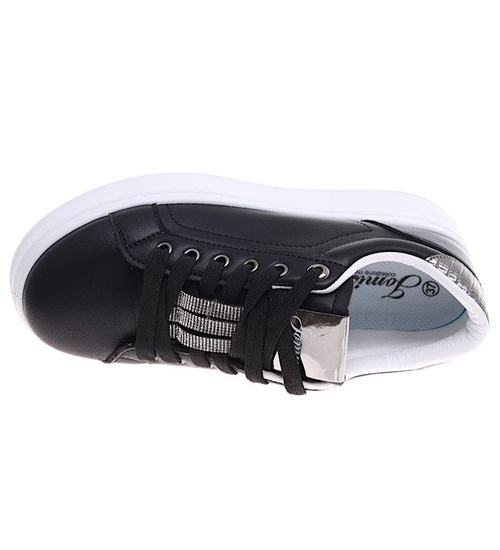 Czarne sznurowane damskie trampki na platformie /F6-2 16234 G360/