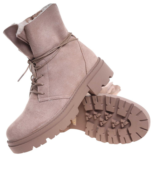 Zimowe botki trapery z ociepleniem beżowe /F8-2 18499 T4/