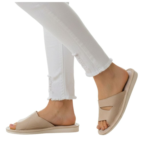 Damskie skórzane klapki BEŻOWE /F6-1 4826 S175/