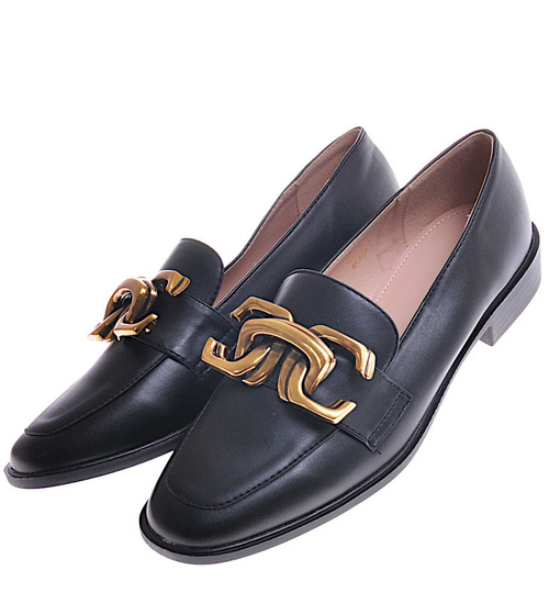 Czarne półbuty oxfordy z ozdobą /D6-2 11598 T581/