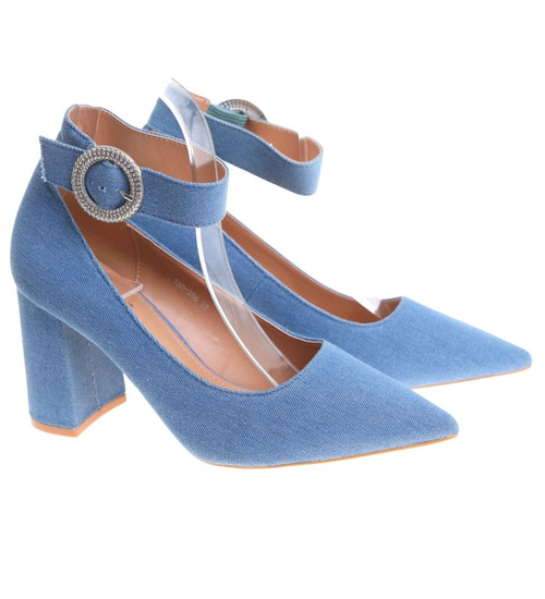 Niebieskie czółenka z paskiem na słupku /G5-3 17768 G158/