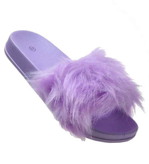 Puchate klapki z futerkiem Fioletowe /B4-2 7140 S193/