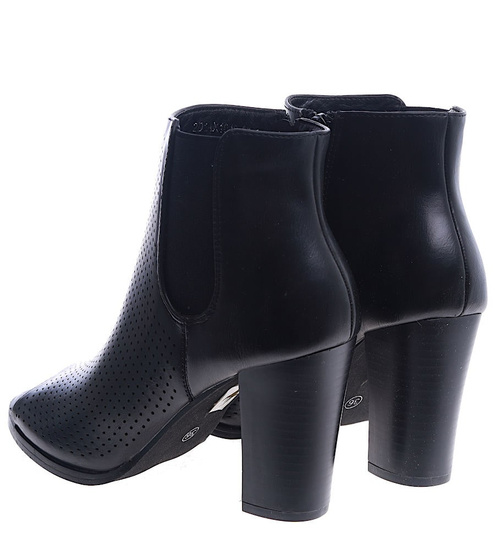 Otwarte wiosenne botki na obcasie Czarne /E9-2 13695 S393/