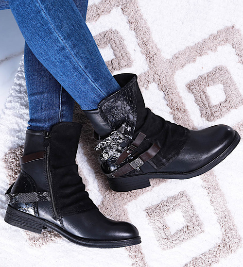 Czarne botki workery z ćwiekami 15251 /E2-2 15251 T237/