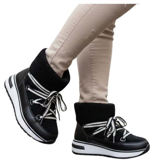 Zimowe botki śniegowce z futerkiem Czarne /A2-118568 W341/