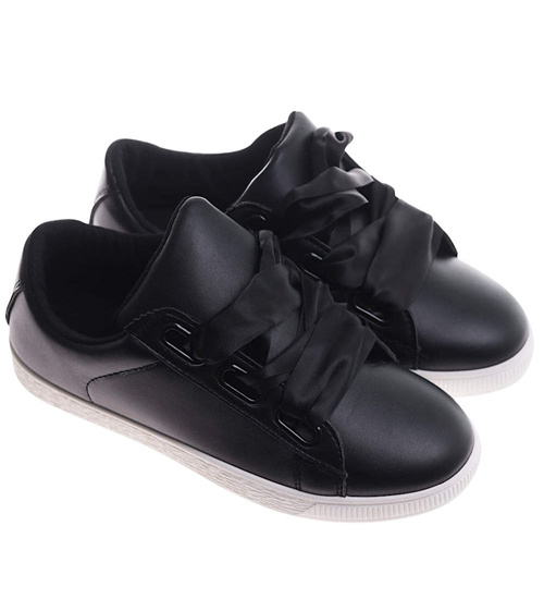 Czarne wiązane trampki damskie /G6-1 17509 W093/