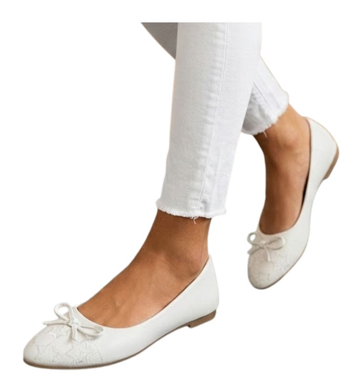 Modne balerinki z kokardą Ecru /E9-3 14497 T10-5/