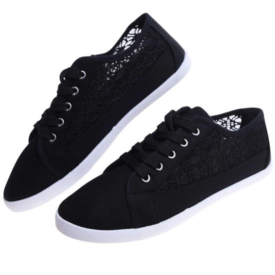 Czarne ażurowe koronkowe tenisówki /E10-2 17337 T137/