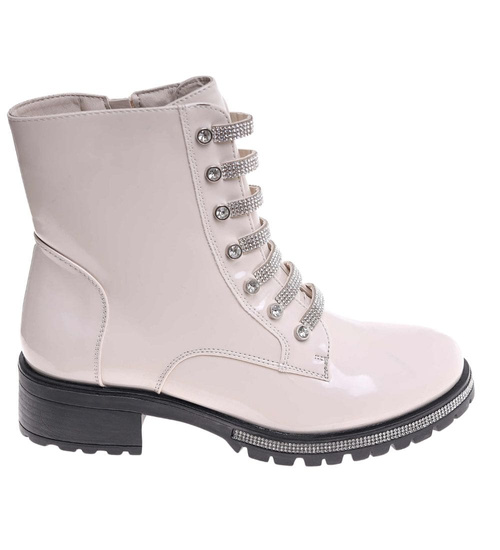 Beżowe botki trapery z suwakiem /G11-2 18161 T432/