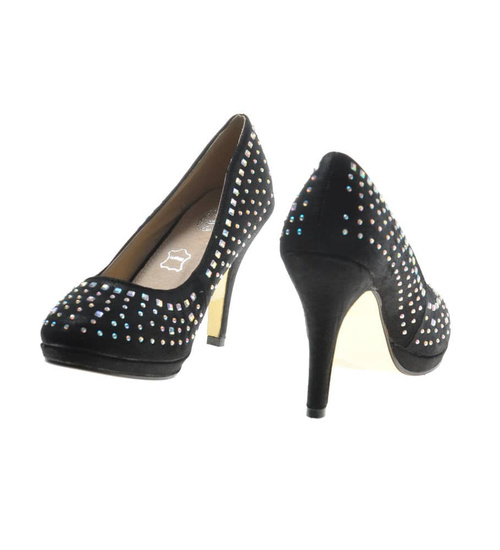 Czółenka na szpilce z cekinami CZARNE /G12-3 7580 S089/