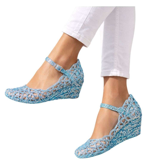 Wodoodporne sandały na koturnie Niebieskie /H2 14568 T890/