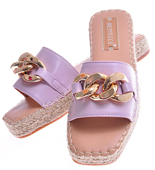 Fioletowe klapki espadryle z łańcuchem /E9-3 11484 T297/