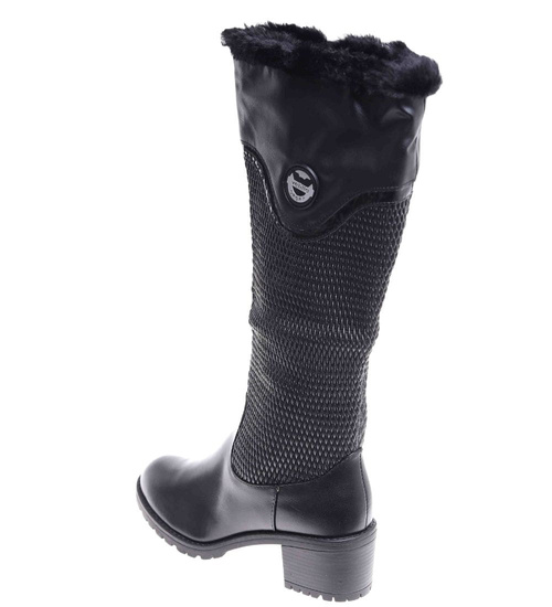 Ocieplane czarne kozaki na klocku /E2-1 +h2 12747 T126/