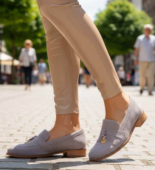 Skórzane półbuty szare lordsy /A8-2 12552 R178/